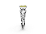 White gold Fancy Yellow Emerald  Solitaire Filigree Engagement Ring with Halo and Prong Setting_87