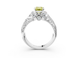 White gold Fancy Yellow Emerald  Solitaire Filigree Engagement Ring with Halo and Prong Setting_89