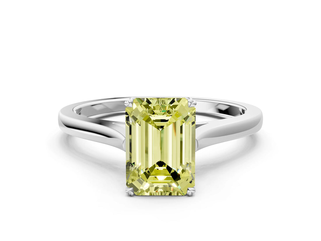 White gold Fancy Yellow Emerald  Solitaire Heart Prong Engagement Ring with Tapered Band_55