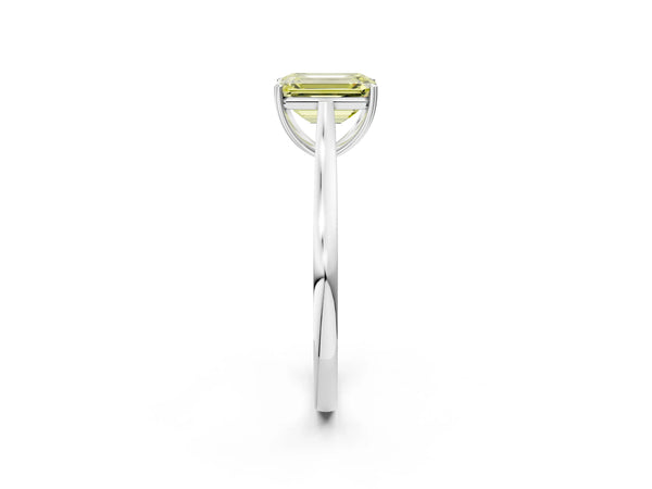 Platinum Fancy Yellow Emerald  Solitaire Heart Prong Engagement Ring with Tapered Band