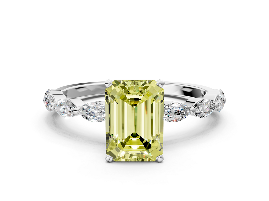 White gold Fancy Yellow Emerald  Solitaire Marquise Side Stone Prong Setting Ring_44
