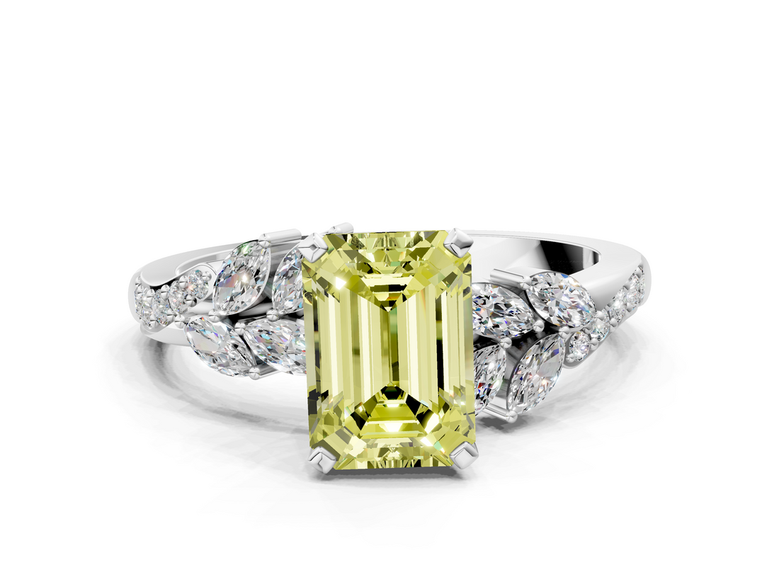 White gold Fancy Yellow Emerald  Solitaire Marquise Twist Band with Six-Prong Setting_81