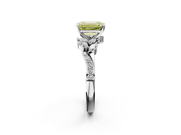 White gold Fancy Yellow Emerald  Solitaire Marquise Twist Band with Six-Prong Setting
