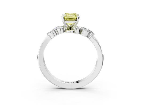 White gold Fancy Yellow Emerald  Solitaire Marquise Twist Band with Six-Prong Setting