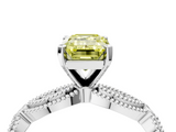 White gold Fancy Yellow Emerald  Solitaire Milgrain Diamond Engagement Ring with Bezel and Marquise Band_69