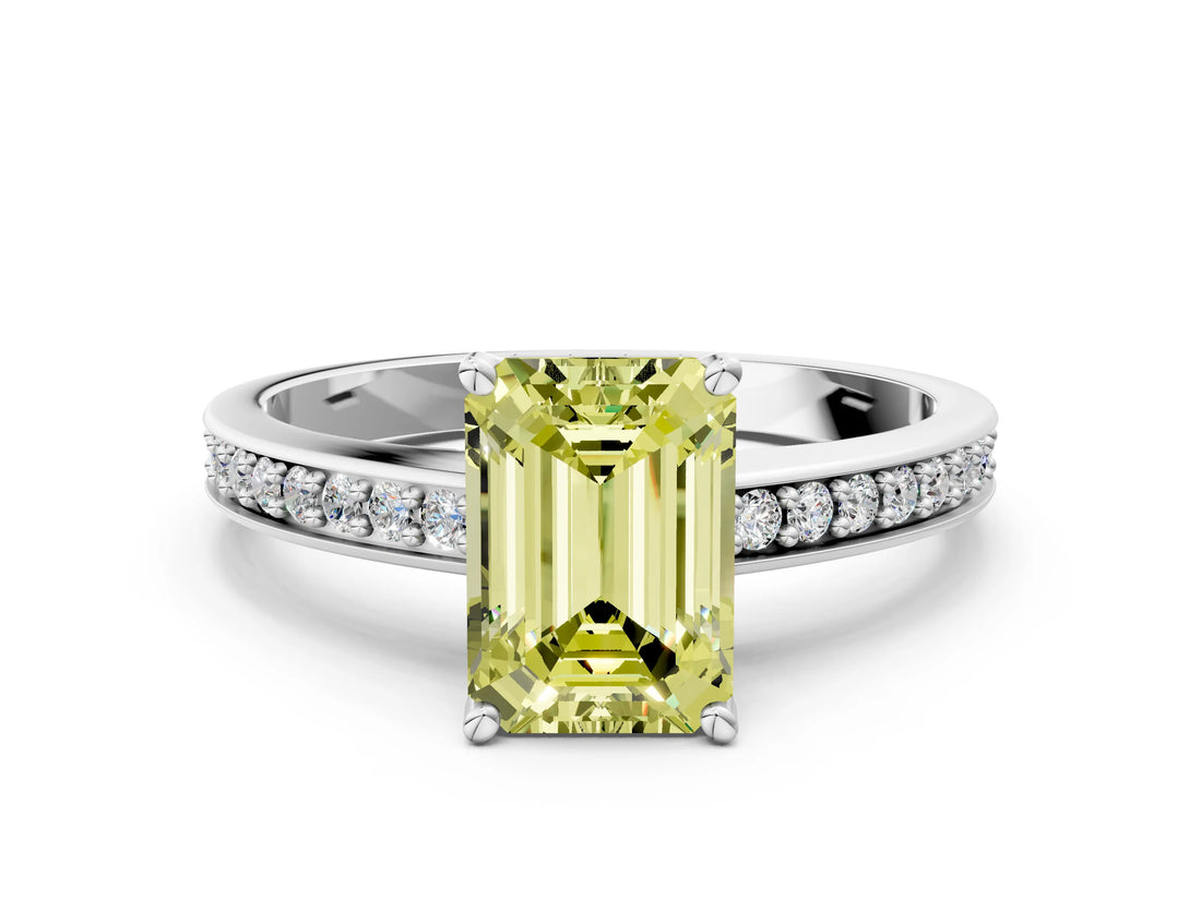 White gold Fancy Yellow Emerald  Solitaire Pavé Band Prong Setting Ring_49