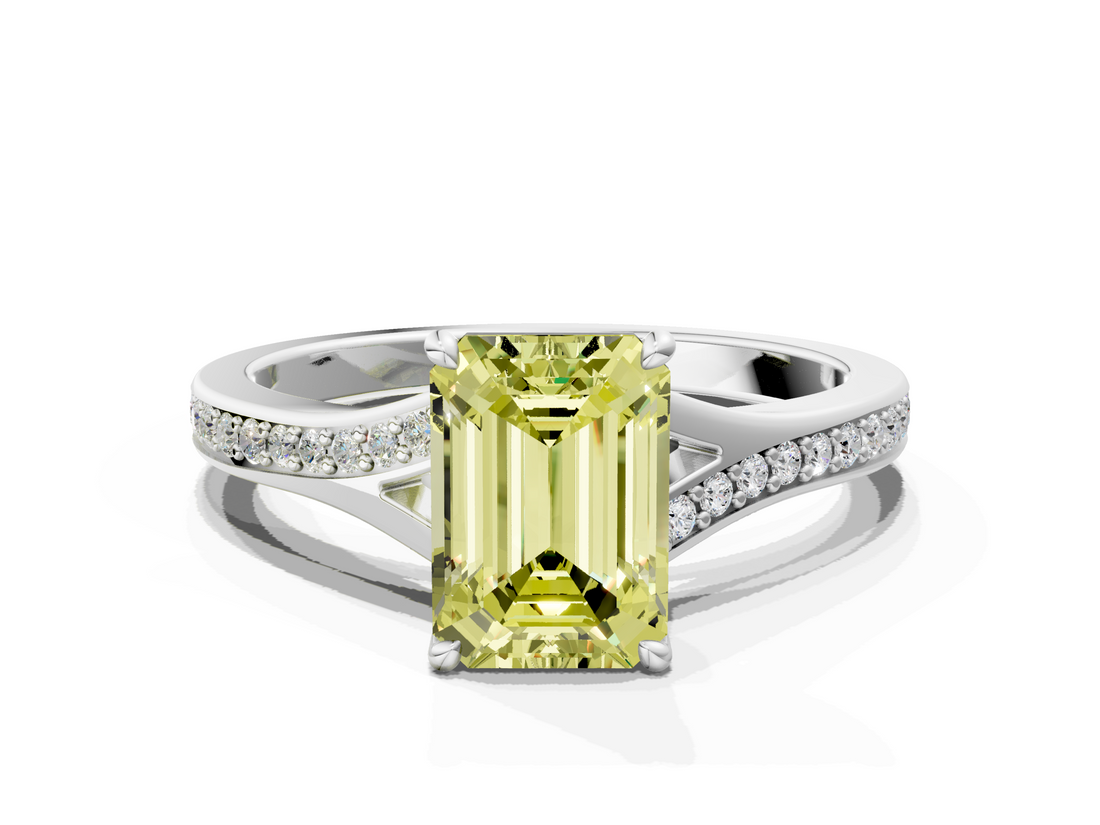 White gold Fancy Yellow Emerald  Solitaire Pavé Band with Four-Prong Setting_59