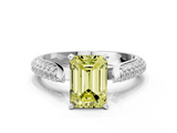 White gold Fancy Yellow Emerald  Solitaire Pavé Diamond Engagement Ring with Four-Prong Setting_192