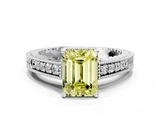 White gold Fancy Yellow Emerald  Solitaire Pavé Diamond Milgrain Engagement Ring with Four-Prong Setting_3