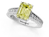White gold Fancy Yellow Emerald  Solitaire Pavé Diamond Milgrain Engagement Ring with Four-Prong Setting_4