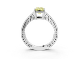 White gold Fancy Yellow Emerald  Solitaire Pavé Diamond Milgrain Engagement Ring with Four-Prong Setting_6