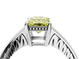 White gold Fancy Yellow Emerald  Solitaire Pavé Diamond Milgrain Engagement Ring with Four-Prong Setting_7