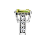 White gold Fancy Yellow Emerald  Solitaire Pavé Diamond Milgrain Engagement Ring with Four-Prong Setting_8