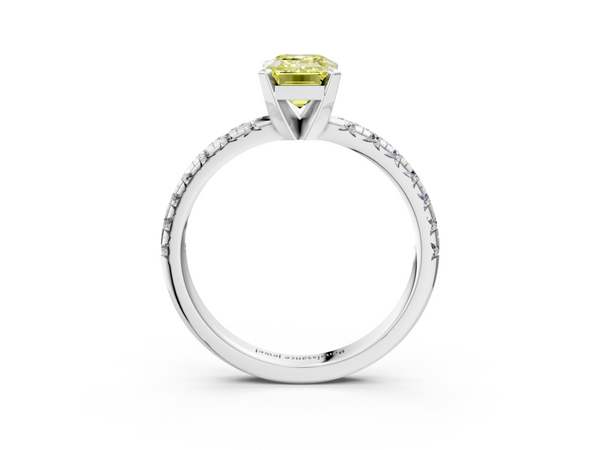 Platinum Fancy Yellow Emerald  Solitaire Pave Diamond Engagement Ring with Four-Prong Setting