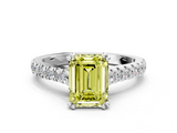 White gold Fancy Yellow Emerald  Solitaire Pave Diamond Engagement Ring with Prong Setting_20