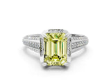 White gold Fancy Yellow Emerald  Solitaire Pave Split Shank Ring with Four-Prong Setting_111