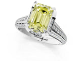 White gold Fancy Yellow Emerald  Solitaire Pave Split Shank Ring with Four-Prong Setting_112