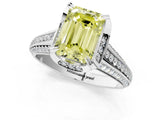 White gold Fancy Yellow Emerald  Solitaire Pave Split Shank Ring with Four-Prong Setting_124