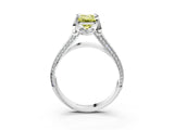 White gold Fancy Yellow Emerald  Solitaire Pave Split Shank Ring with Four-Prong Setting_124