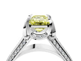 White gold Fancy Yellow Emerald  Solitaire Pave Split Shank Ring with Four-Prong Setting_127