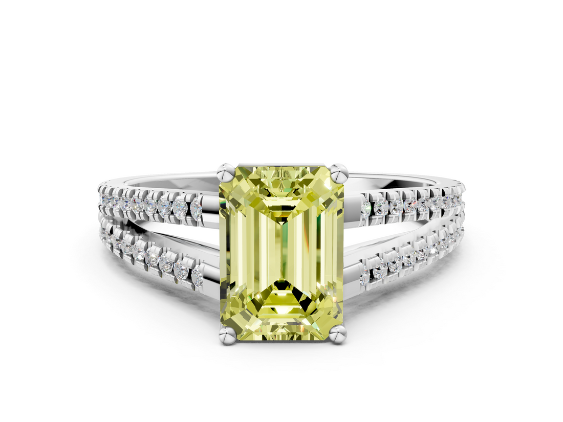 White gold Fancy Yellow Emerald  Solitaire Split Shank Pavé Diamond Engagement Ring_442