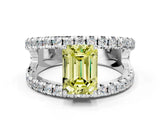 White gold Fancy Yellow Emerald  Solitaire Split Shank Pave Diamond Ring_49