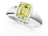 White gold Fancy Yellow Emerald  Solitaire Tension Set Diamond Ring with Wide Band_21