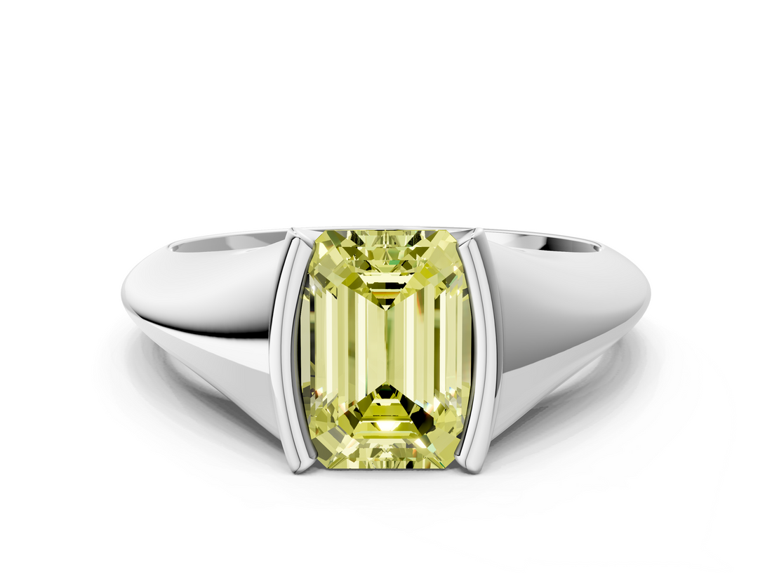 White gold Fancy Yellow Emerald  Solitaire Tension Set Diamond Ring_20