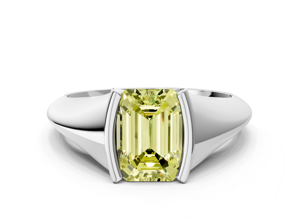 White gold Fancy Yellow Emerald  Solitaire Tension Set Diamond Ring
