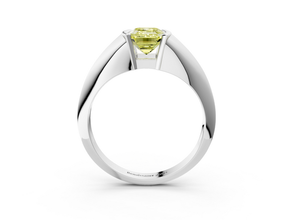 White gold Fancy Yellow Emerald  Solitaire Tension Set Diamond Ring