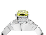 White gold Fancy Yellow Emerald  Solitaire Twist Band Pavé Diamond Engagement Ring_31