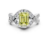 White gold Fancy Yellow Emerald  Solitaire Twist Band Pavé Diamond Engagement Ring_32