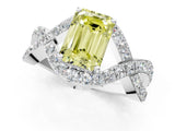 White gold Fancy Yellow Emerald  Solitaire Twist Band Pavé Diamond Engagement Ring_33