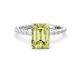 White gold Fancy Yellow Emerald  Solitaire Twist Band Ring with Four-Prong Setting_20