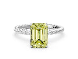 White gold Fancy Yellow Emerald  Solitaire Twist Band Ring with Four-Prong Setting_26