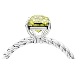 White gold Fancy Yellow Emerald  Solitaire Twist Band Ring with Four-Prong Setting_30