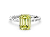 White gold Fancy Yellow Emerald  Solitaire Twist Band Ring with Four-Prong Setting_60