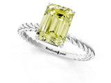 White gold Fancy Yellow Emerald  Solitaire Twist Band Ring with Four-Prong Setting_61