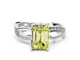 White gold Fancy Yellow Emerald  Solitaire Twist Band with Pavé Accents and Four-Prong Setting_20