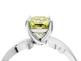 White gold Fancy Yellow Emerald  Solitaire Twist Band with Pavé Accents and Four-Prong Setting_23