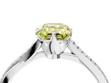 White gold Fancy Yellow Emerald  Solitaire Twist Band with Pavé Diamonds and Four-Prong Setting_103