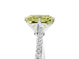 White gold Fancy Yellow Emerald  Solitaire Twist Band with Pavé Diamonds and Four-Prong Setting_104