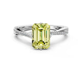 White gold Fancy Yellow Emerald  Solitaire Twist Band with Pavé Diamonds and Four-Prong Setting_99