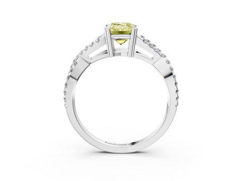 White gold Fancy Yellow Emerald  Solitaire Twist Band with Pavé Setting and Four-Prong Setting_47