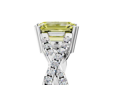 White gold Fancy Yellow Emerald  Solitaire Twist Band with Pavé Setting and Four-Prong Setting_53