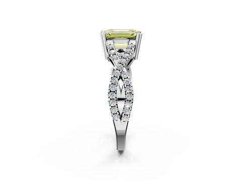 White gold Fancy Yellow Emerald  Solitaire Twist Band with Pavé Setting and Four-Prong Setting_63