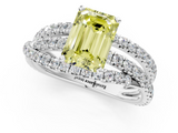 White gold Fancy Yellow Emerald  Solitaire Twist Band with Pavé Setting and Four-Prong Setting_77