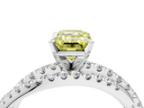 White gold Fancy Yellow Emerald  Solitaire Twist Band with Pavé Setting and Four-Prong Setting_85