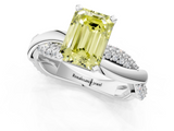 White gold Fancy Yellow Emerald  Solitaire Twist Band with Pave Prong Setting_45