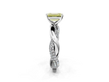 White gold Fancy Yellow Emerald  Solitaire Twist Band with Pave Prong Setting_45